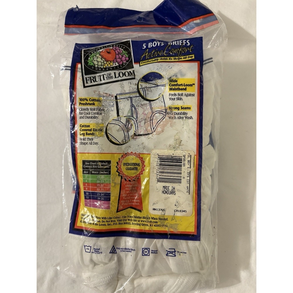 Fruit of the Loom 1996‎ Boys M 6-8 Active Comfort Briefs VTG 5 Pack NOS White - Picture 4 of 8